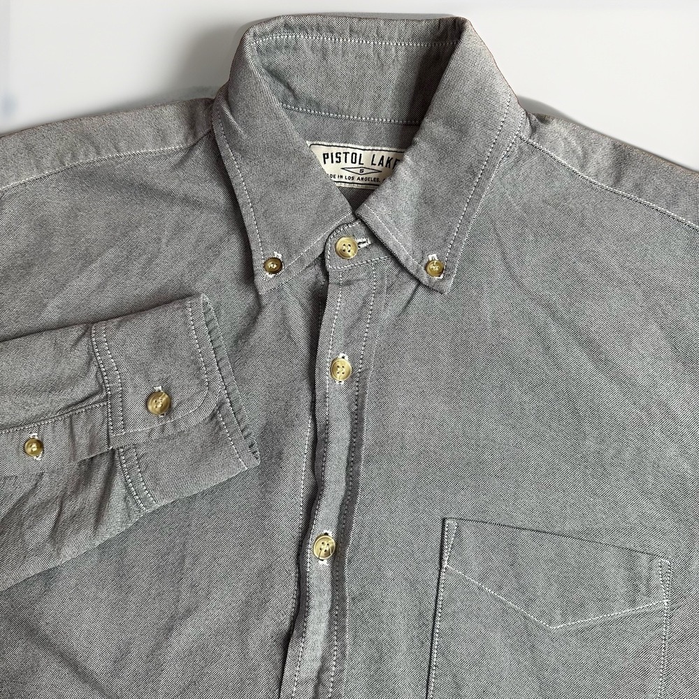 Pistol Lake Shirt Mens Small Gray Chambray OCBD Oxford Cloth Button Down USA